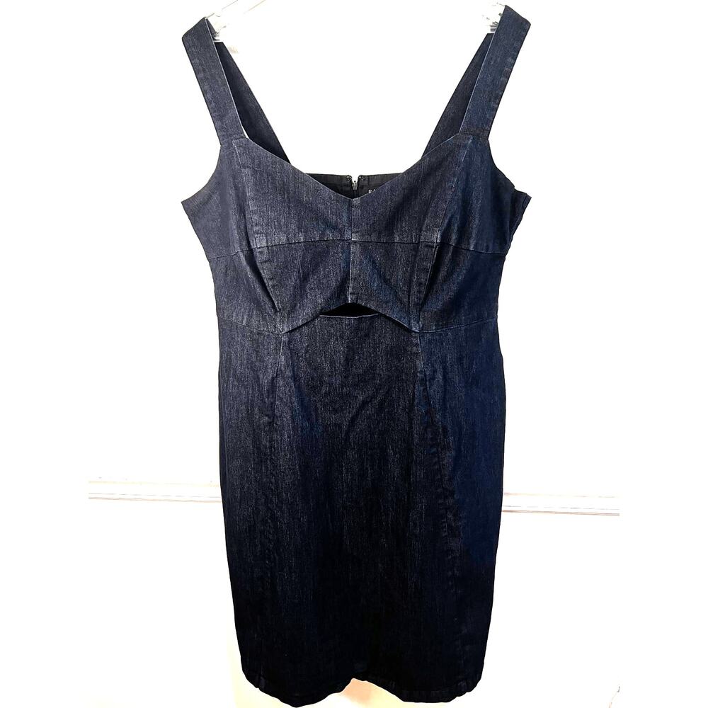 ELOQUII Size 20 Dark Wash Denim Cutout Fit & Flare Midi Dress